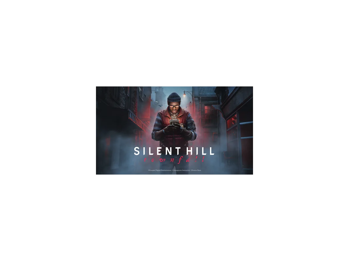 SILENT HILL: Townfall key art shows a fog-covered coastal settlement.
