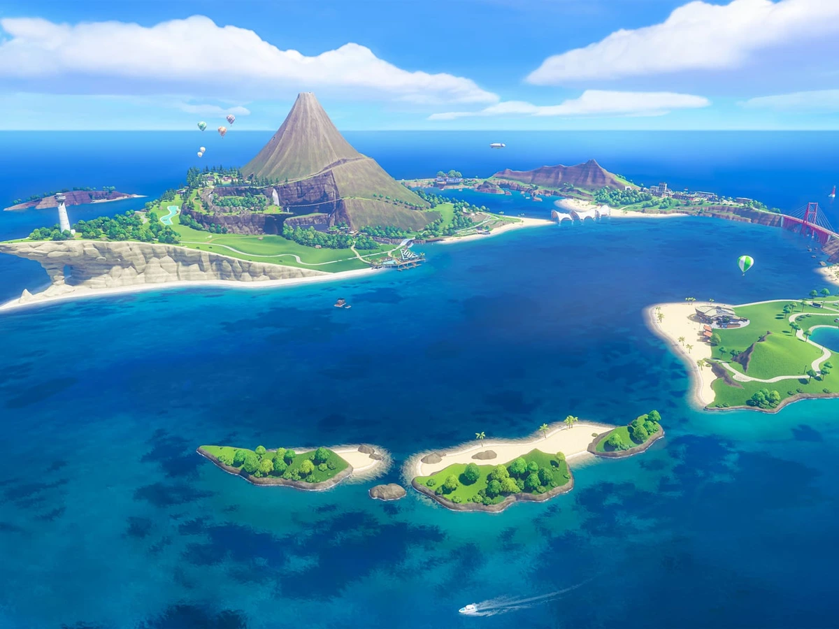 Wuhu Island and its volcano surrounded by the sea in Nintendo Switch Sports Resort