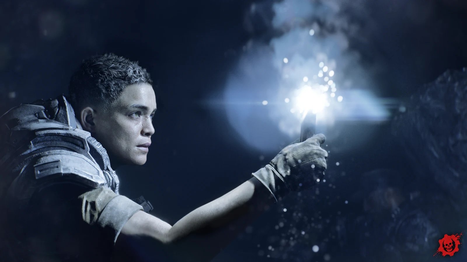 Mags Carter lights a dark campaign scene with a handheld flare.