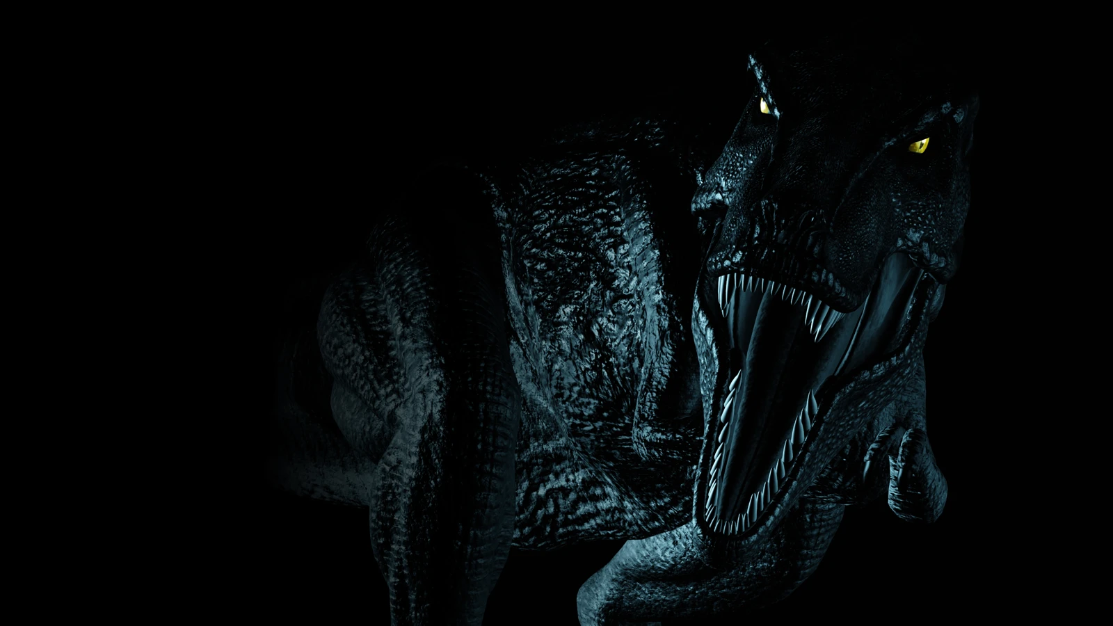 A dinosaur emerging from the darkness in official Dino Crisis 2 artwork