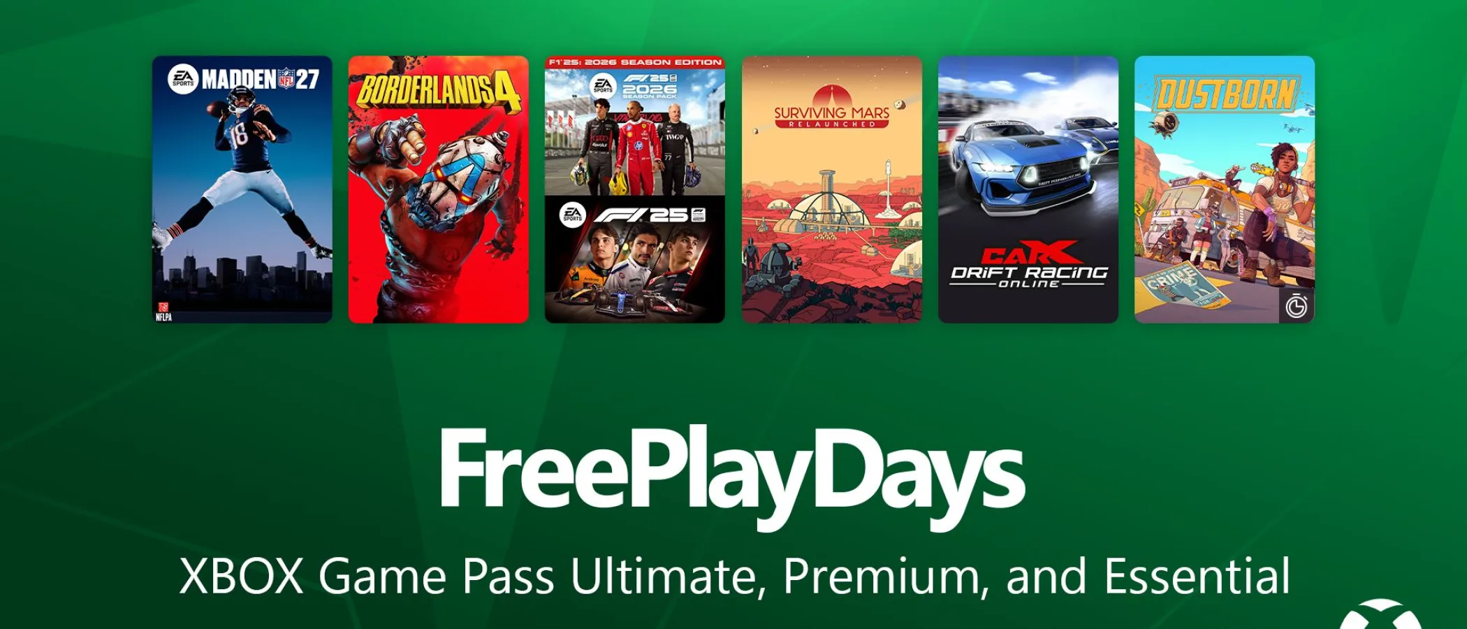 Xbox Free Play Days artwork showing the games available during the September 10 weekend.