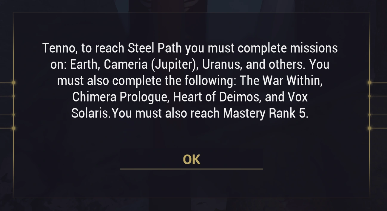 Teshin dialogue listing unfinished planets, quests and a Mastery Rank requirement
