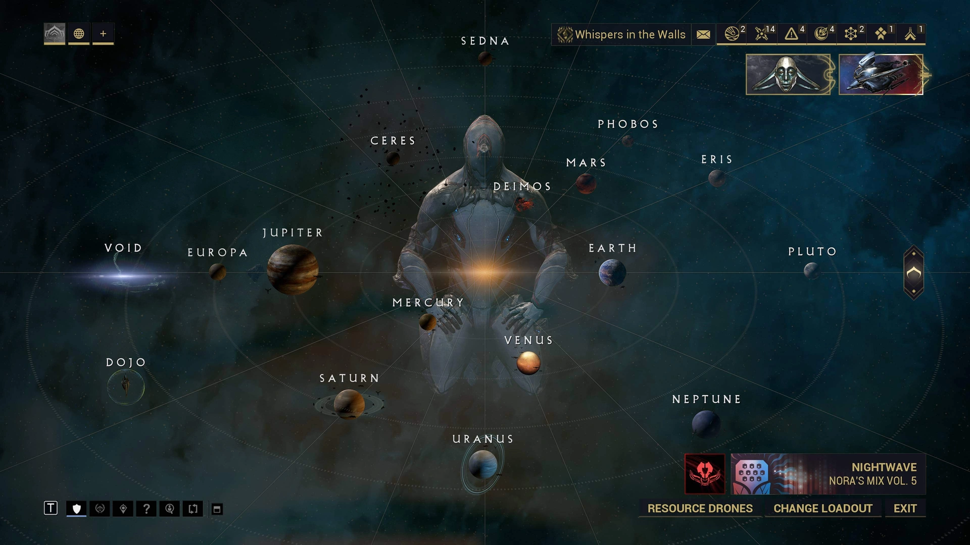 Warframe Star Chart with the difficulty selector visible on the right-hand edge