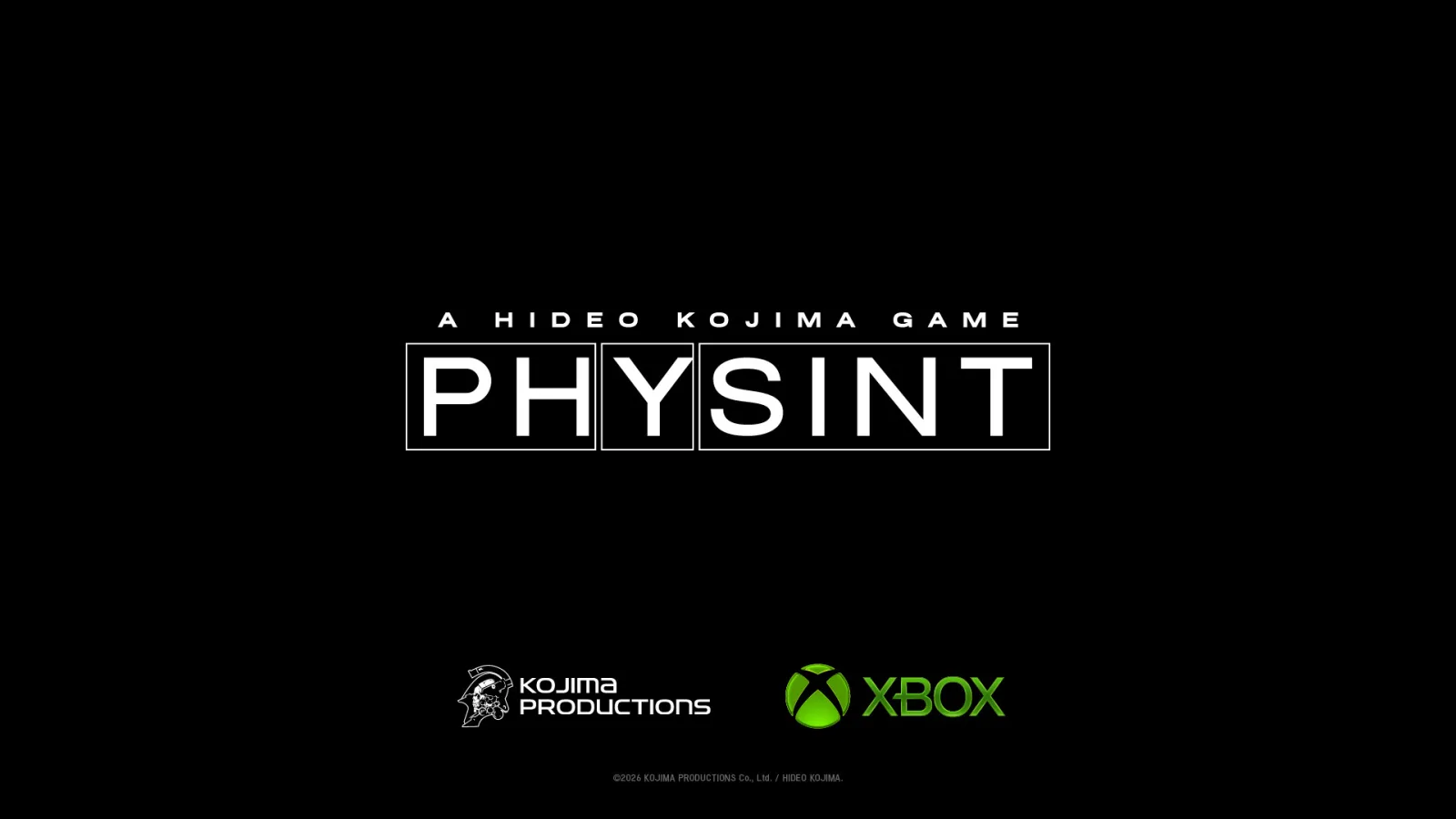 The Xbox and Kojima Productions logos appear together in a PHYSINT promotional image.