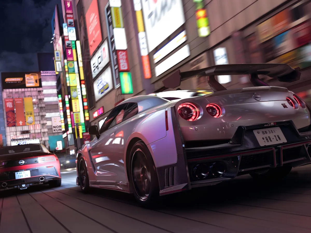 A sports car drives along a Japanese road in Forza Horizon 6.