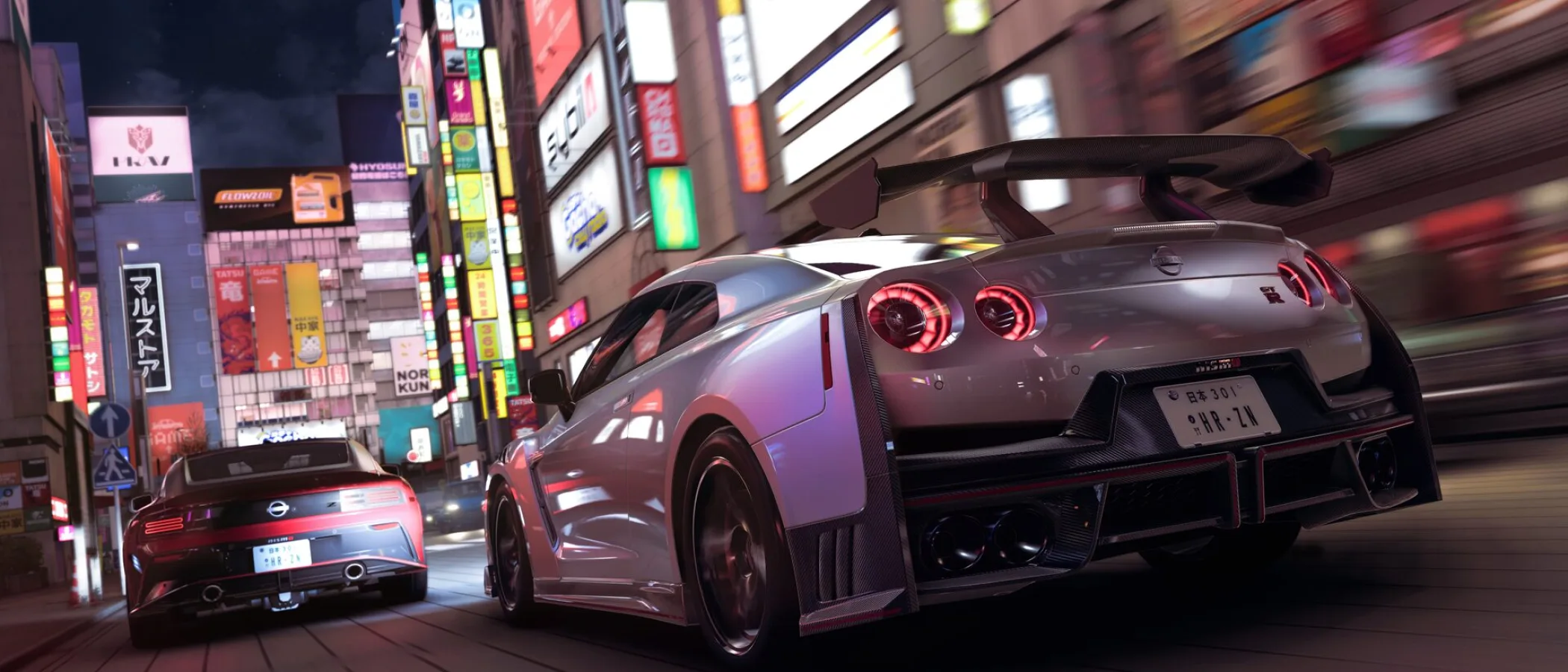 A sports car drives along a Japanese road in Forza Horizon 6.