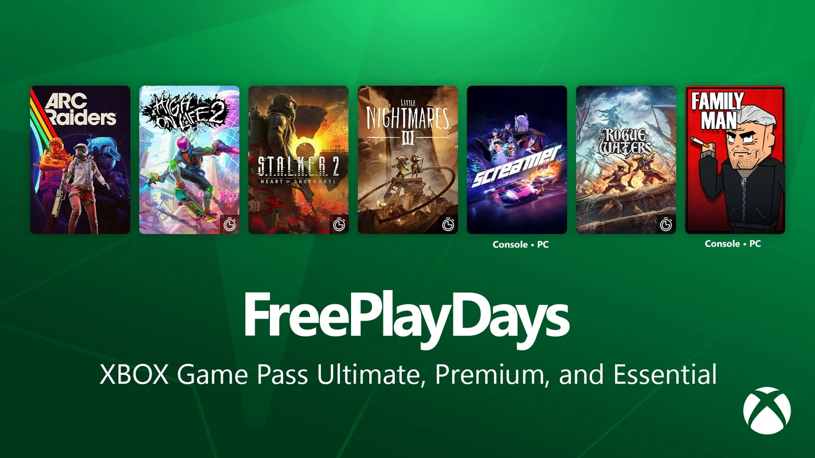 Official Free Play Days artwork showing all seven games for 8-11 October