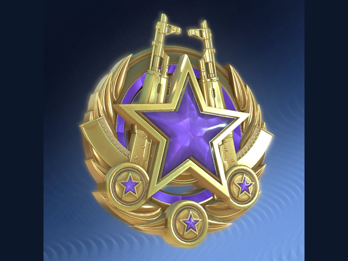 Valve promotional rendering of the gold and purple 2026 Counter-Strike 2 Service Medal