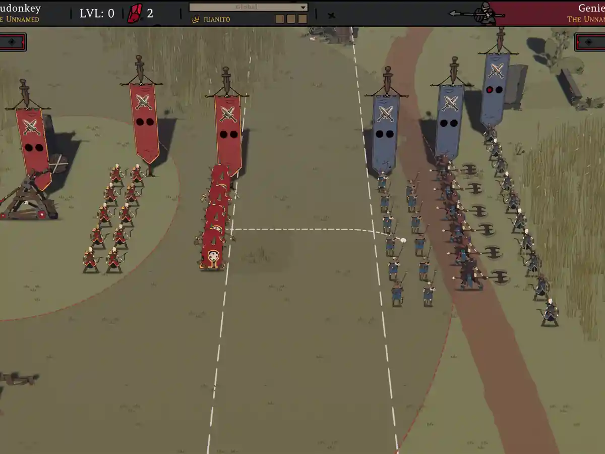 Opposing armies lined up on a tactical battlefield in Fool King.