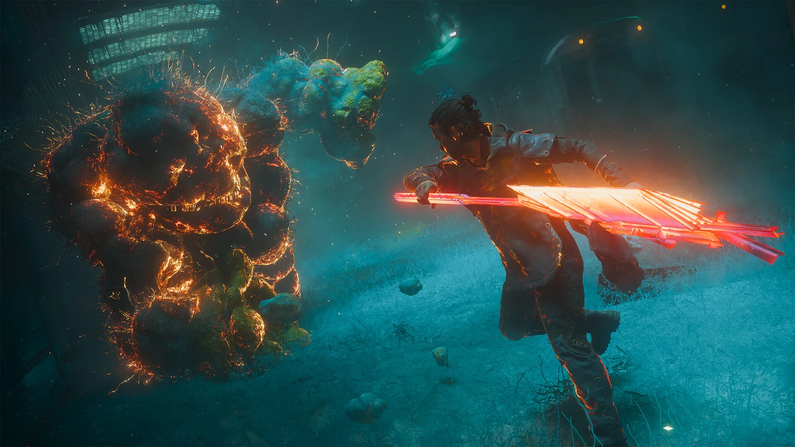 Dylan Faden rushes a supernatural enemy with the glowing Aberrant in CONTROL Resonant