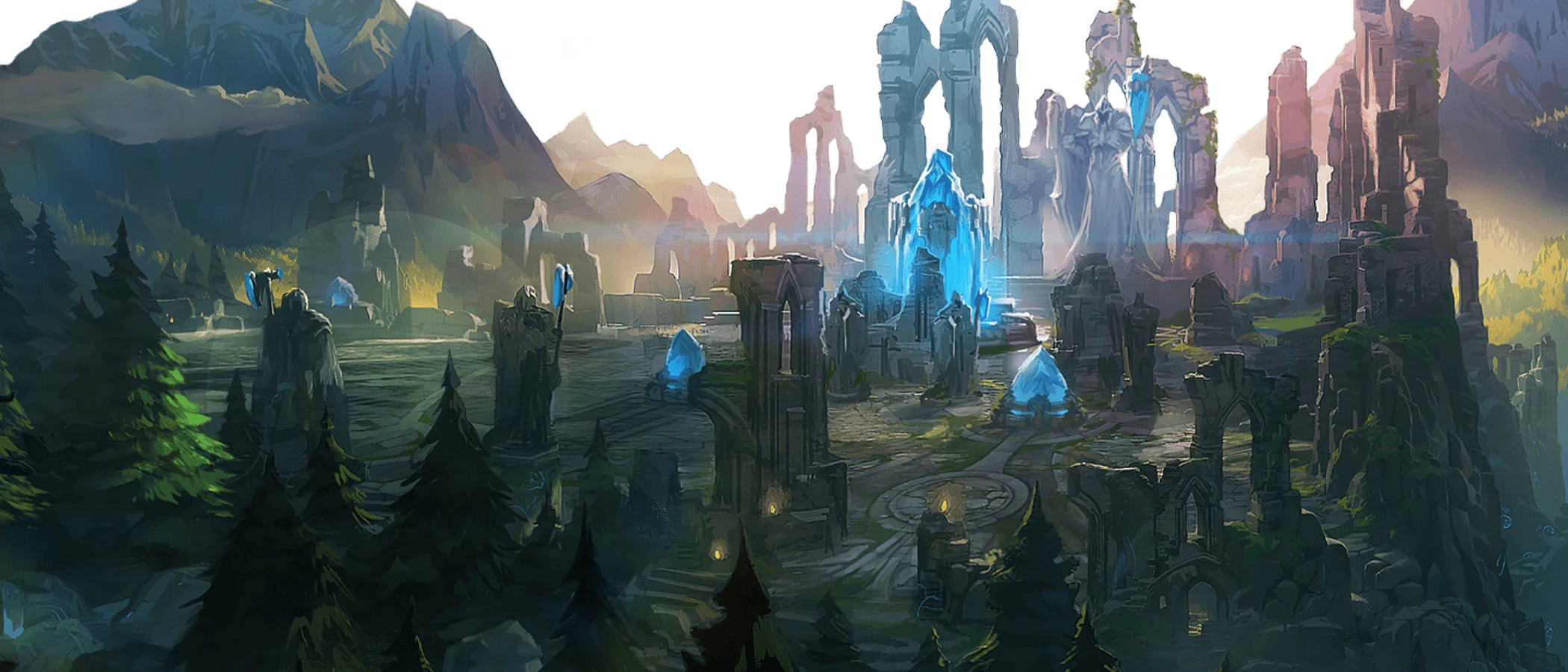 Official illustration of the blue Nexus and surrounding ruins on Summoner's Rift