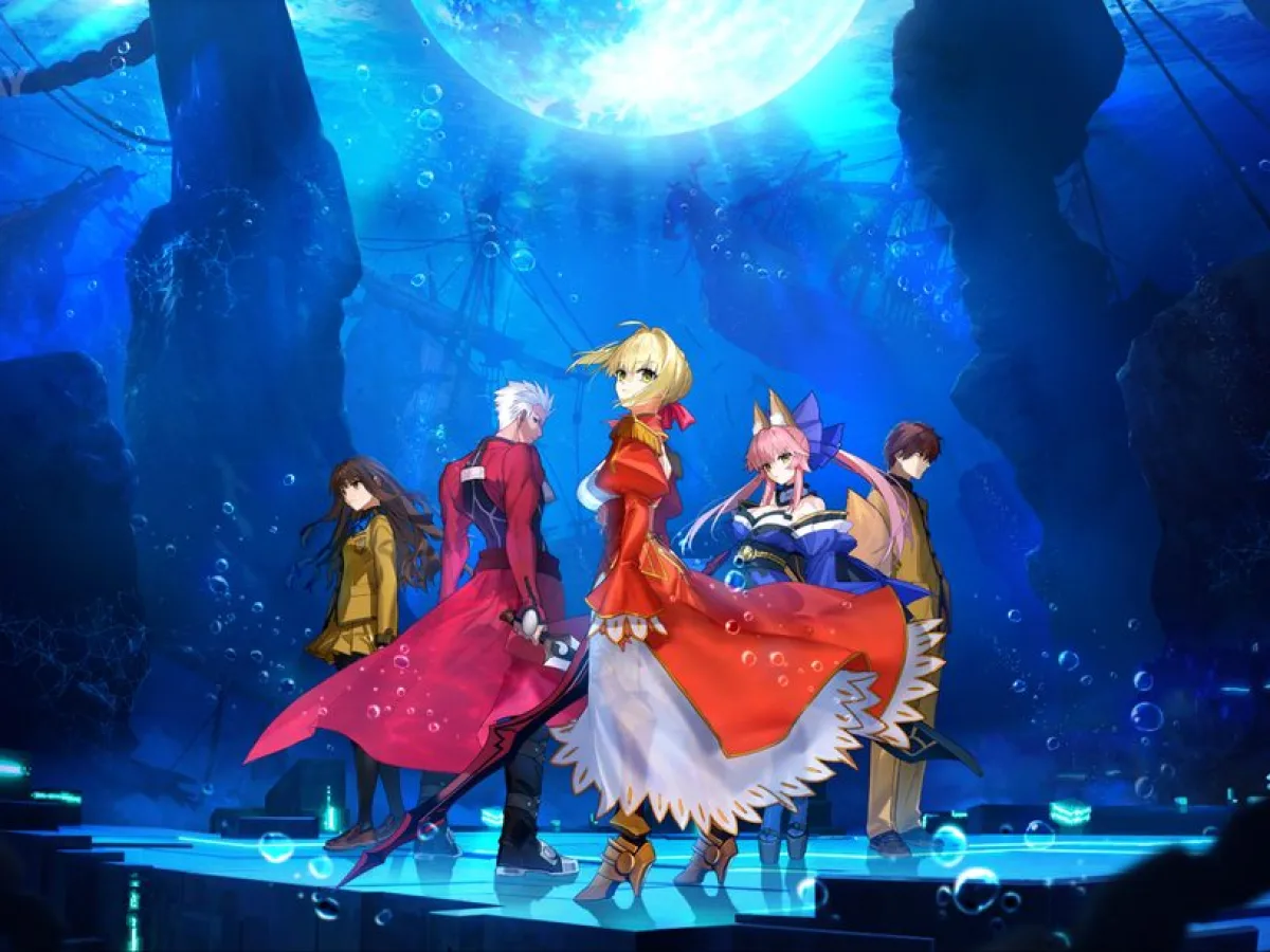 Fate/Extra Record artwork showing its central characters against a red and black background.