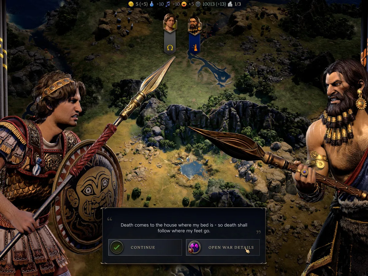 Civilization VII leaders face each other across a map in an official Steam screenshot.