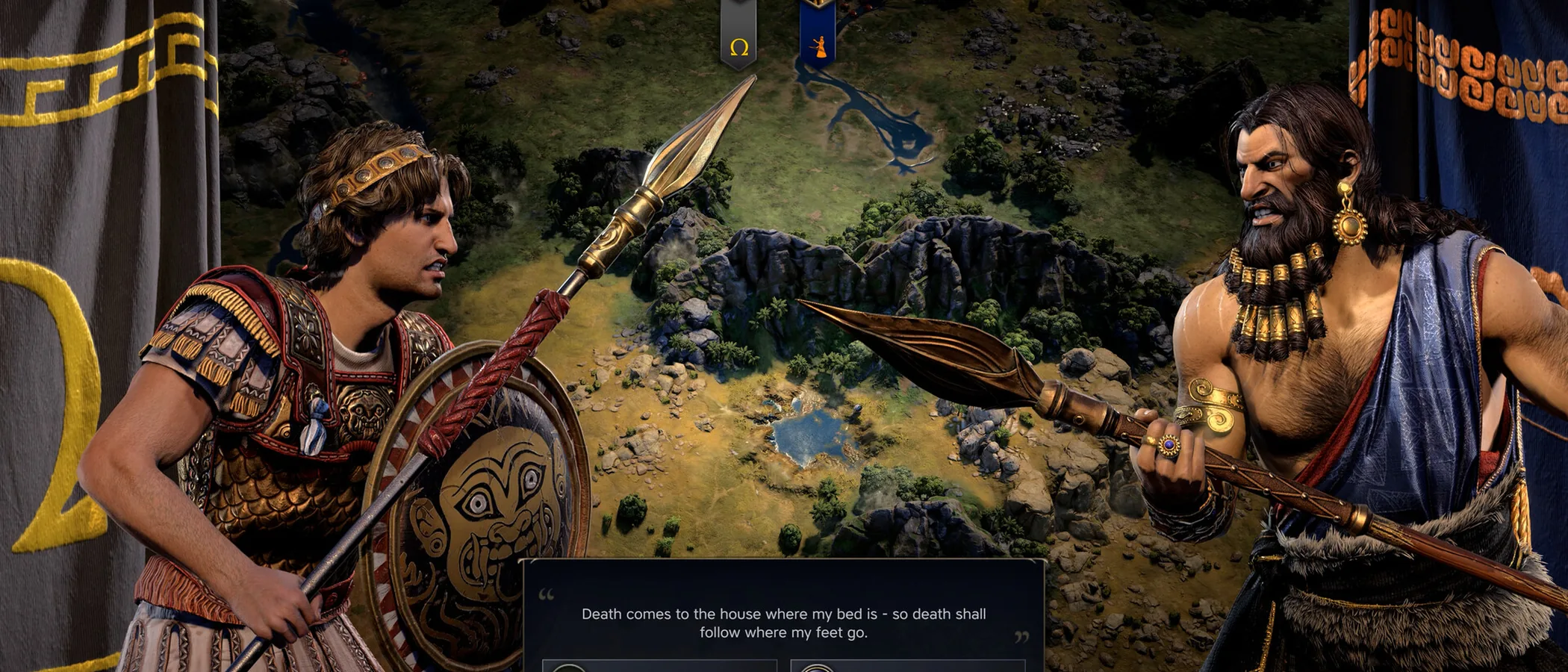 Civilization VII leaders face each other across a map in an official Steam screenshot.