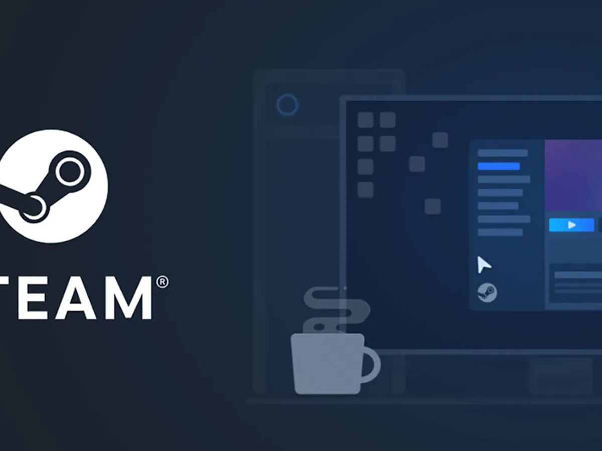 The Steam logo on Valve's blue storefront background.