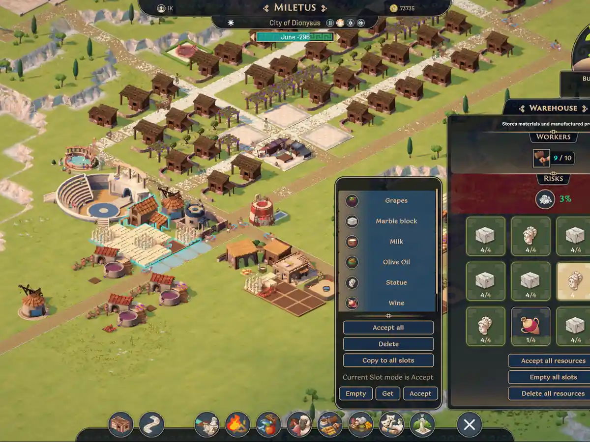 A settlement and construction interface in Theos: Cities of Myth.