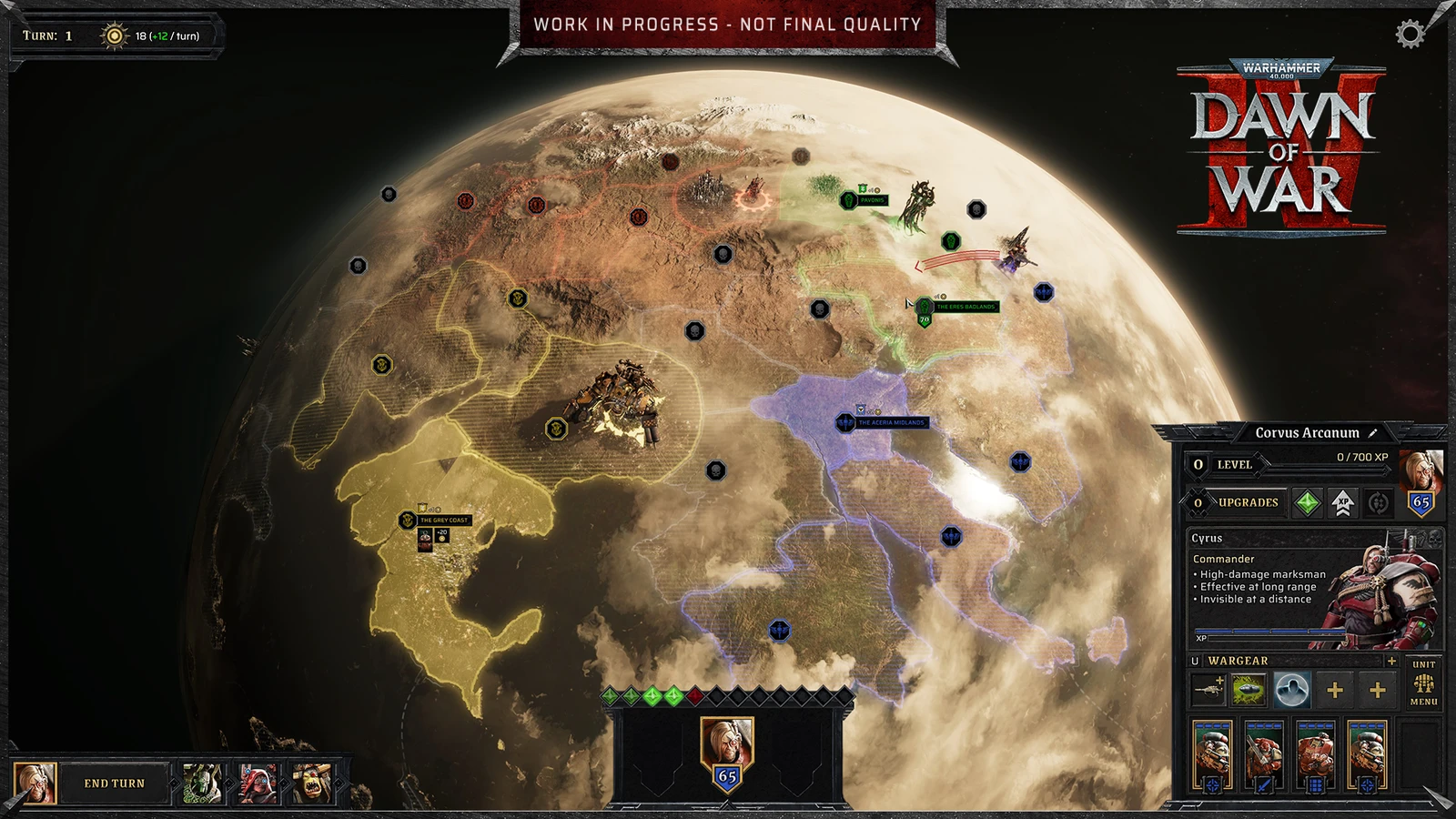 A campaign interface places territories and army markers across the surface of Kronus