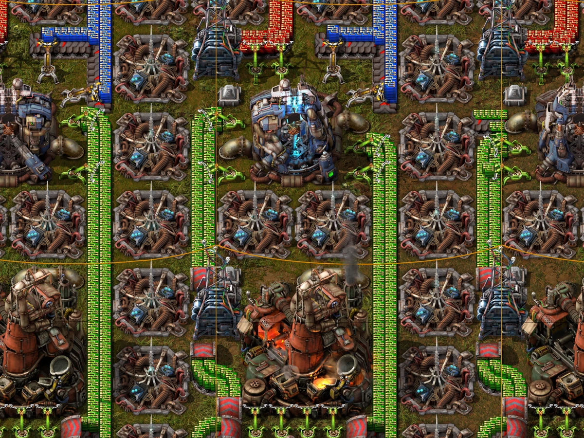 Electromagnetic plants, beacons and conveyor belts in an official Factorio Space Age factory screenshot