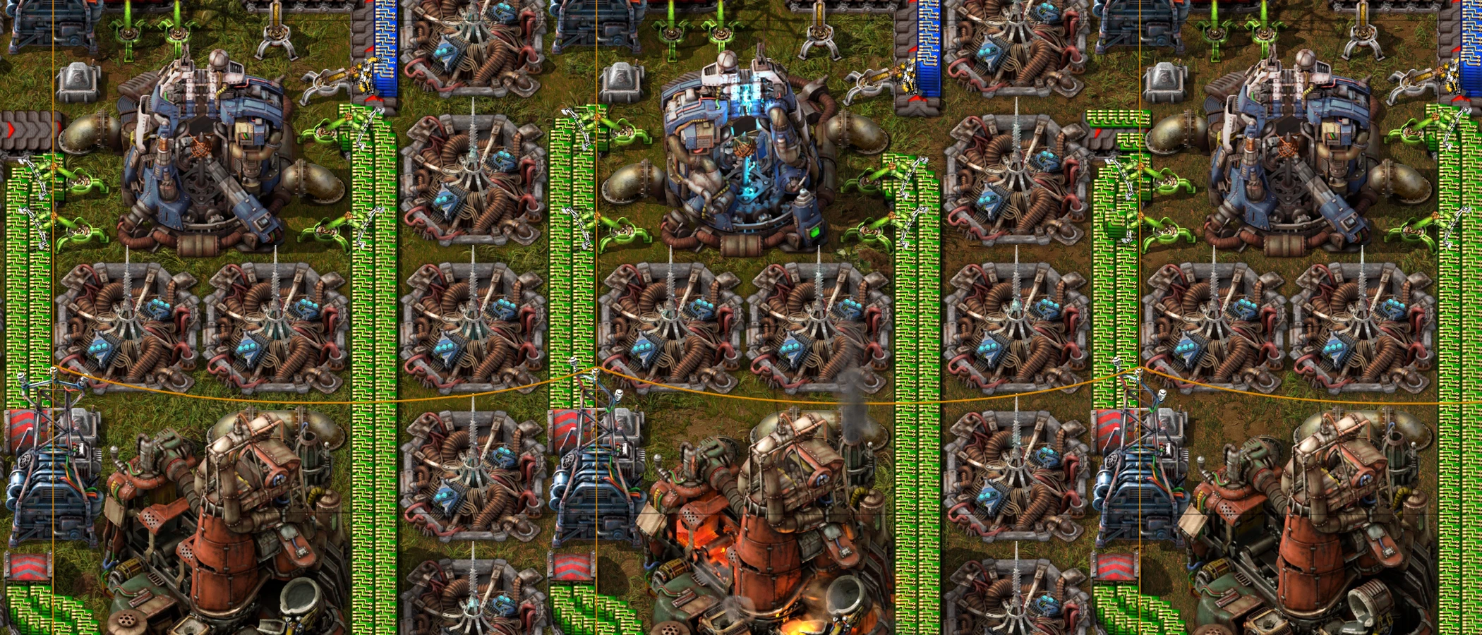 Electromagnetic plants, beacons and conveyor belts in an official Factorio Space Age factory screenshot