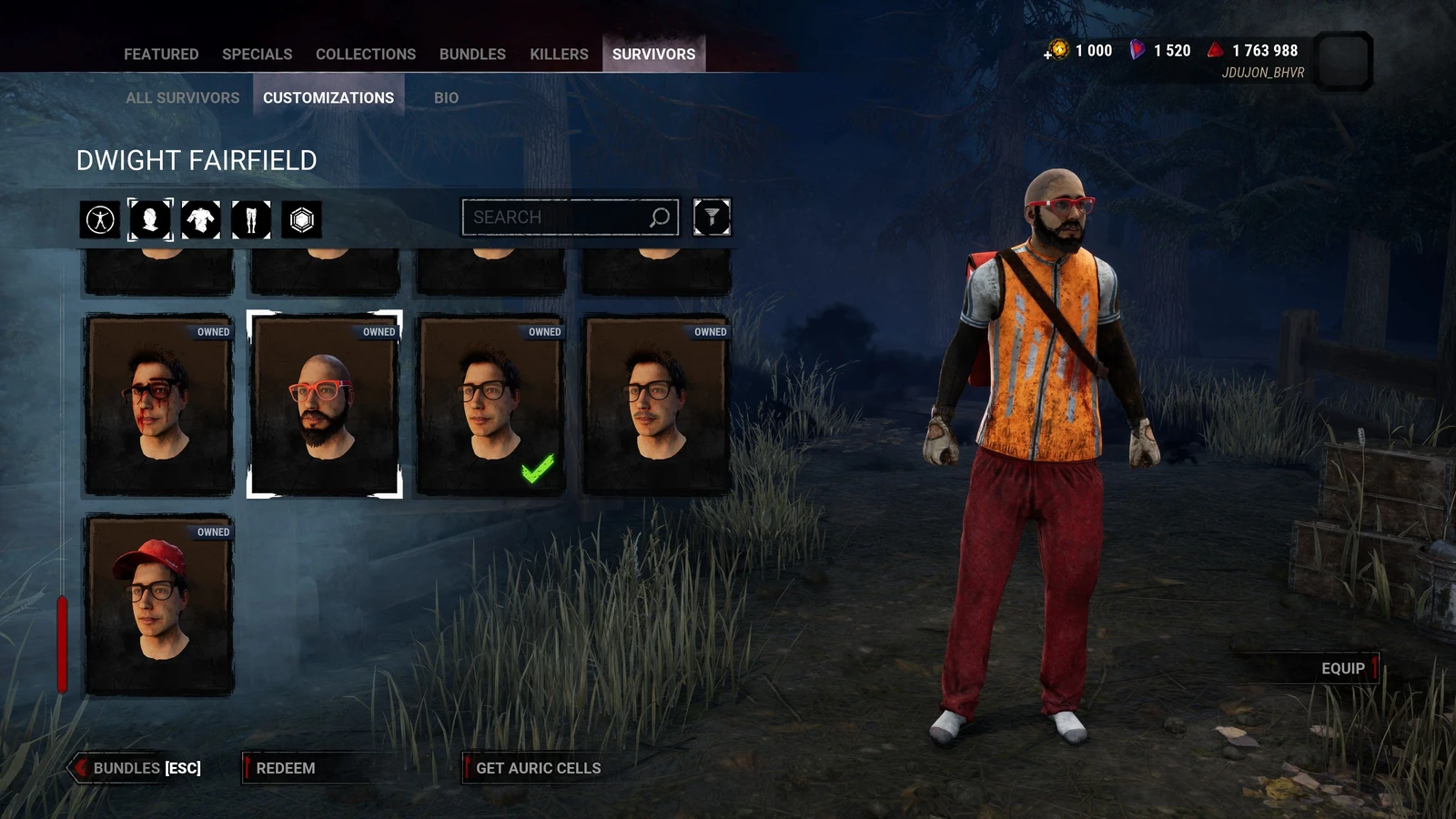 Official Store Customizations view with clothing categories and the Equip button