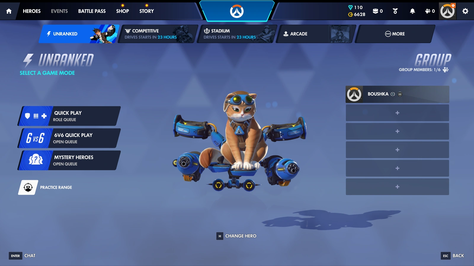 Official Overwatch Unranked menu showing Quick Play and other mode choices.