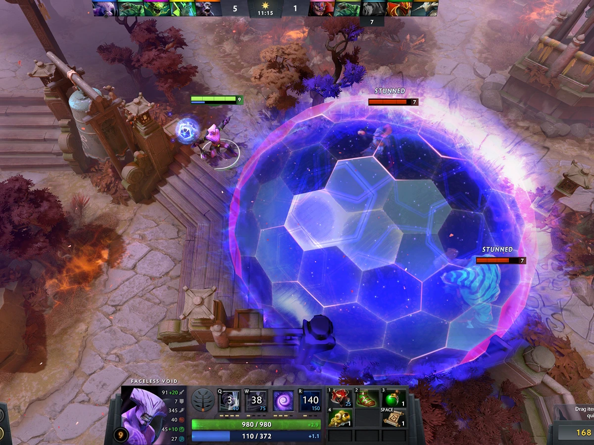 Faceless Void trapping enemy heroes inside Chronosphere in an official Dota 2 screenshot