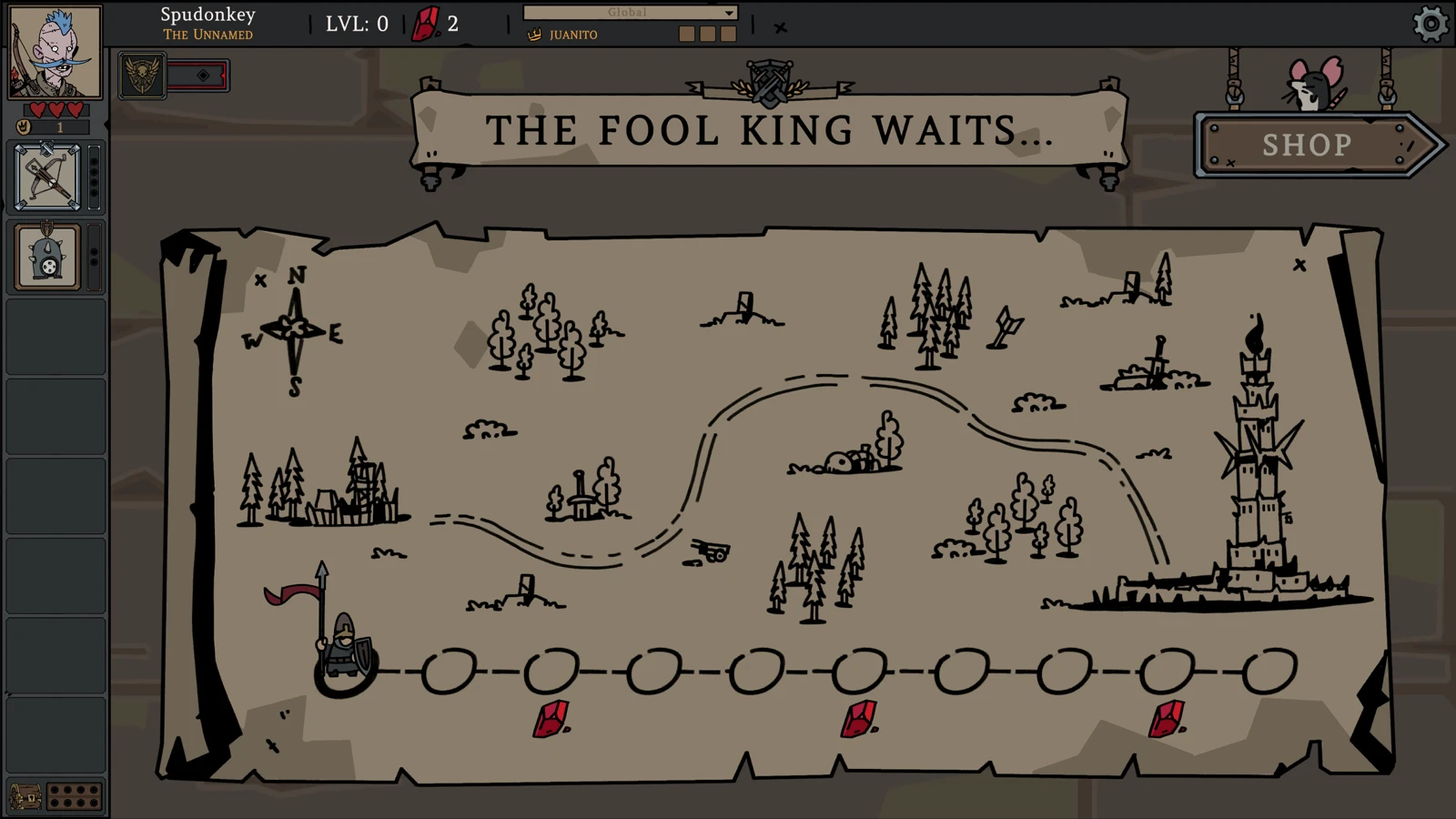 A drawn route map leads through encounter symbols towards the Black Citadel.