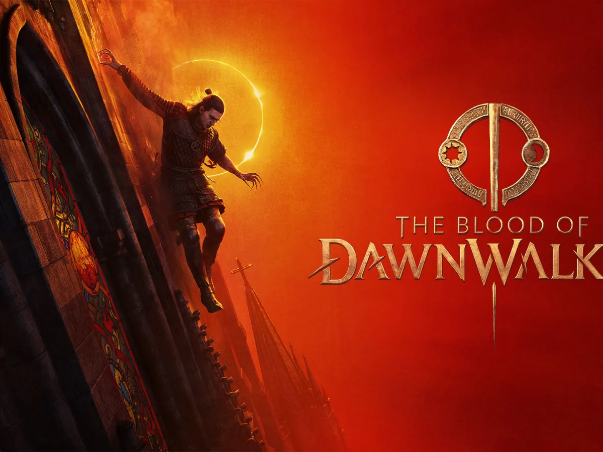 The Blood of Dawnwalker artwork showing Coen against a crimson, vampire-filled landscape.