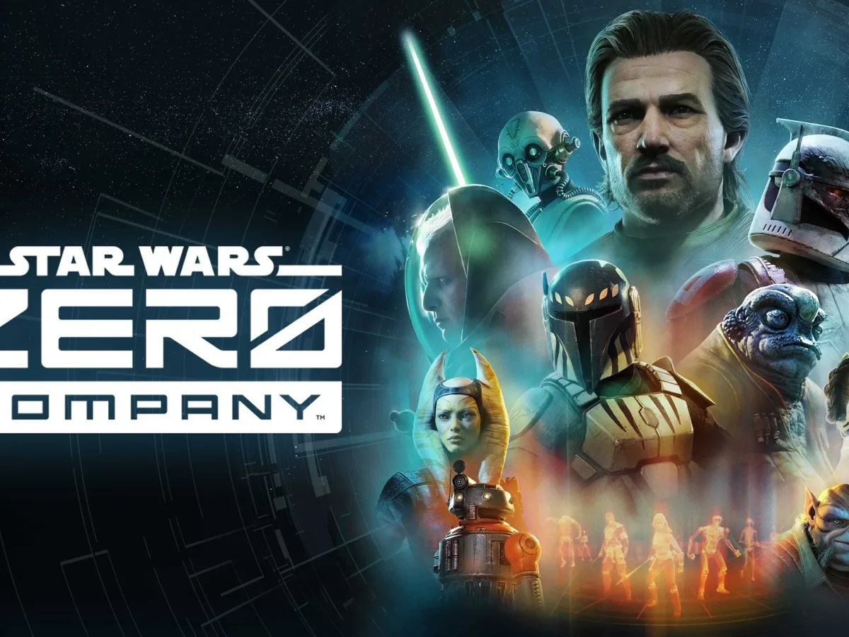 The Star Wars Zero Company squad stands against a dark galactic backdrop.