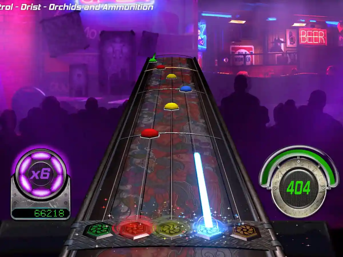 A guitar rhythm track and concert crowd in Sound System.