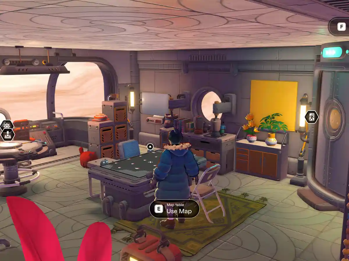 A character standing inside a spacecraft in Young Suns.