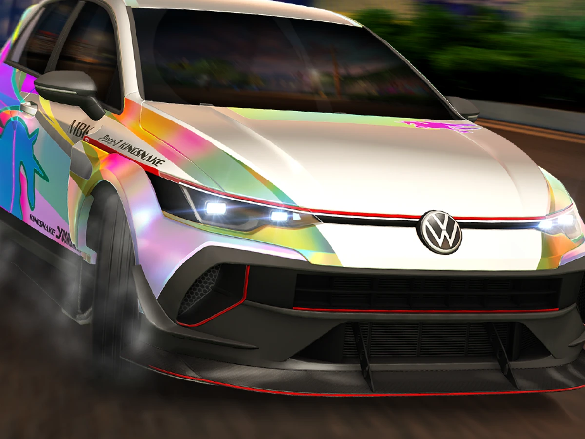 A Volkswagen Golf in official Rocket League Season 24 promotional artwork