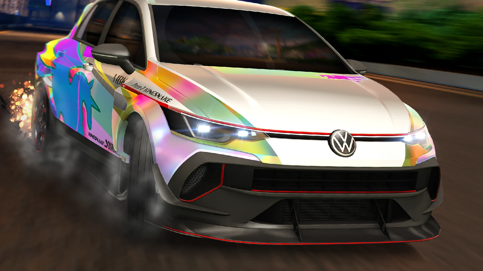 A Volkswagen Golf in official Rocket League Season 24 promotional artwork