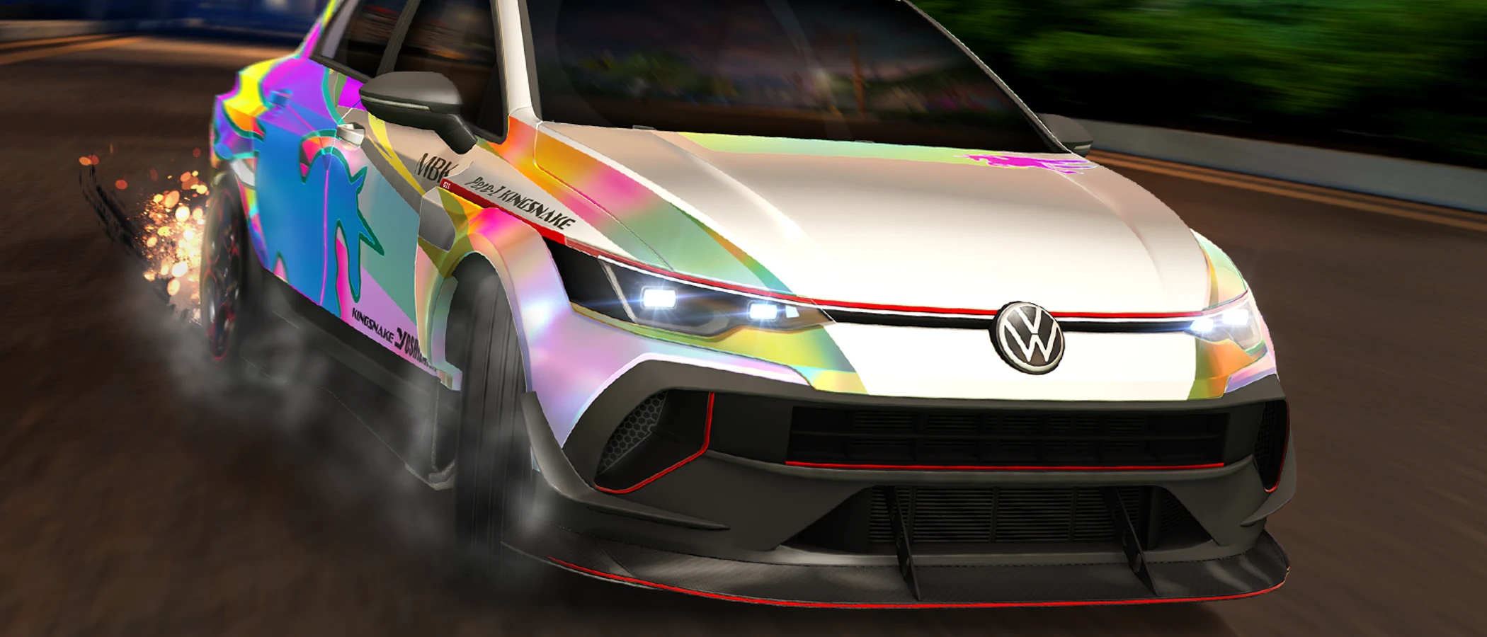 A Volkswagen Golf in official Rocket League Season 24 promotional artwork