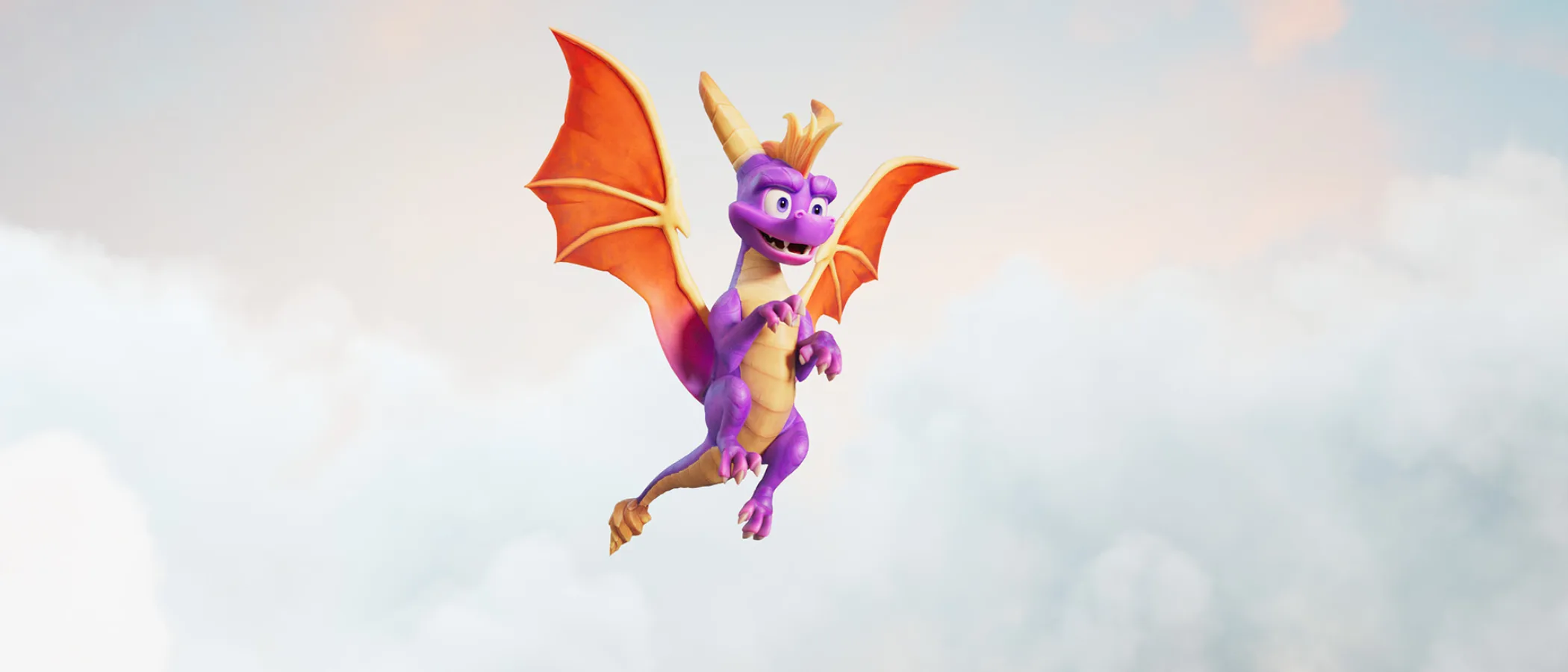 Spyro stands among grass, ruins and small creatures in the bright Arcadian Vale.