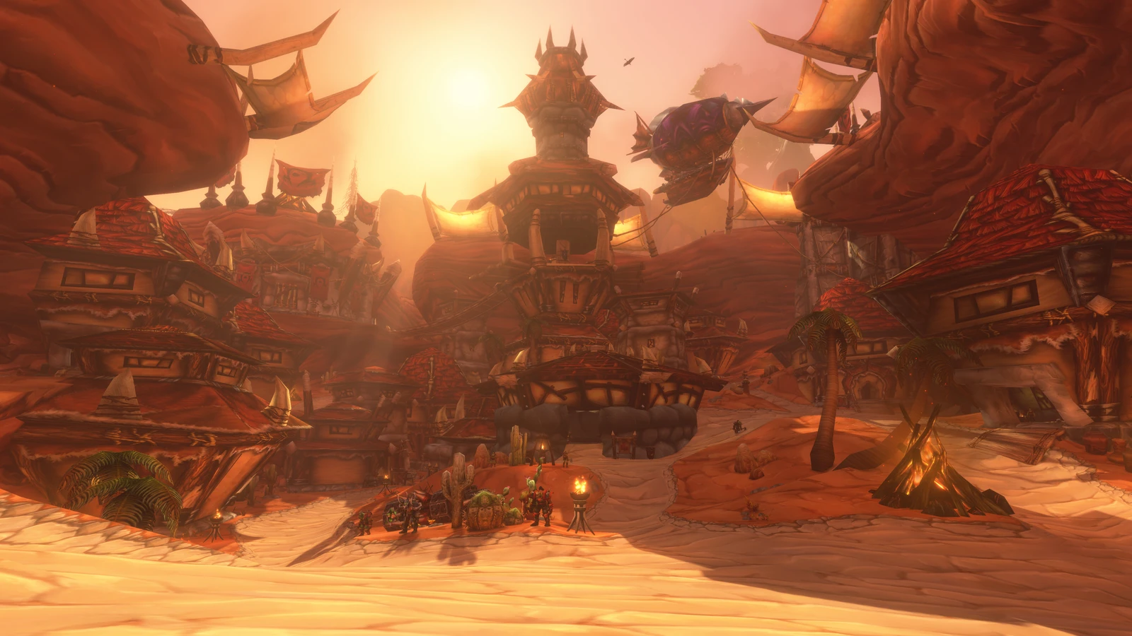 Sunlight falls across the red walls and towers of Orgrimmar.