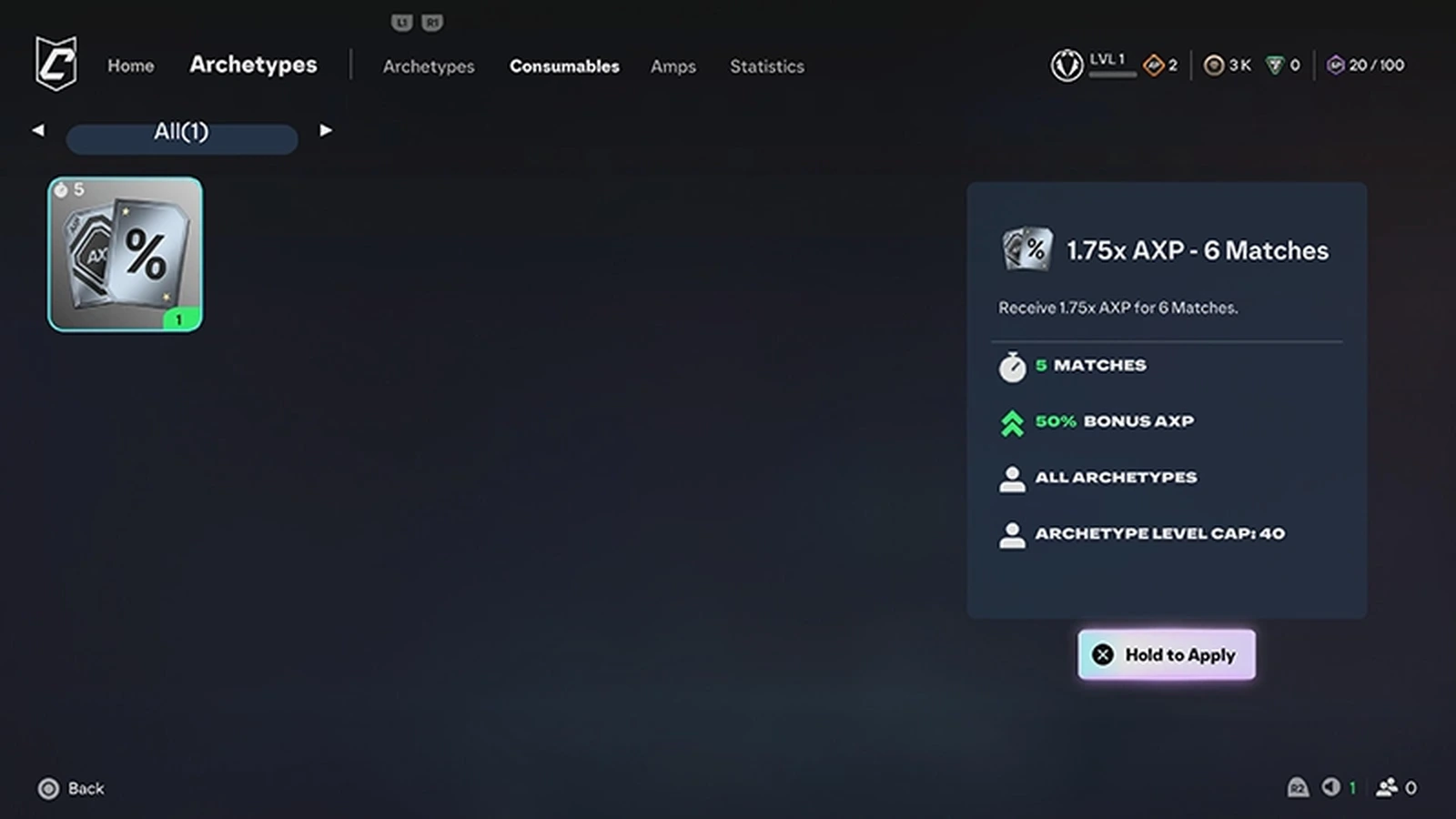 FC 27 Consumables screen displaying match allowance, AXP bonus and eligible Archetypes