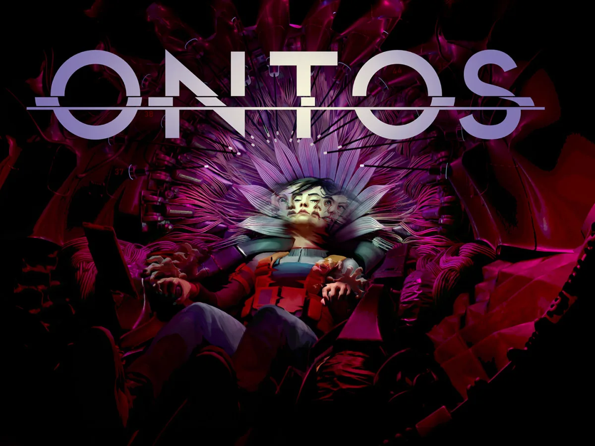 A person sits in a chair beneath a halo of wires in official Ontos artwork.
