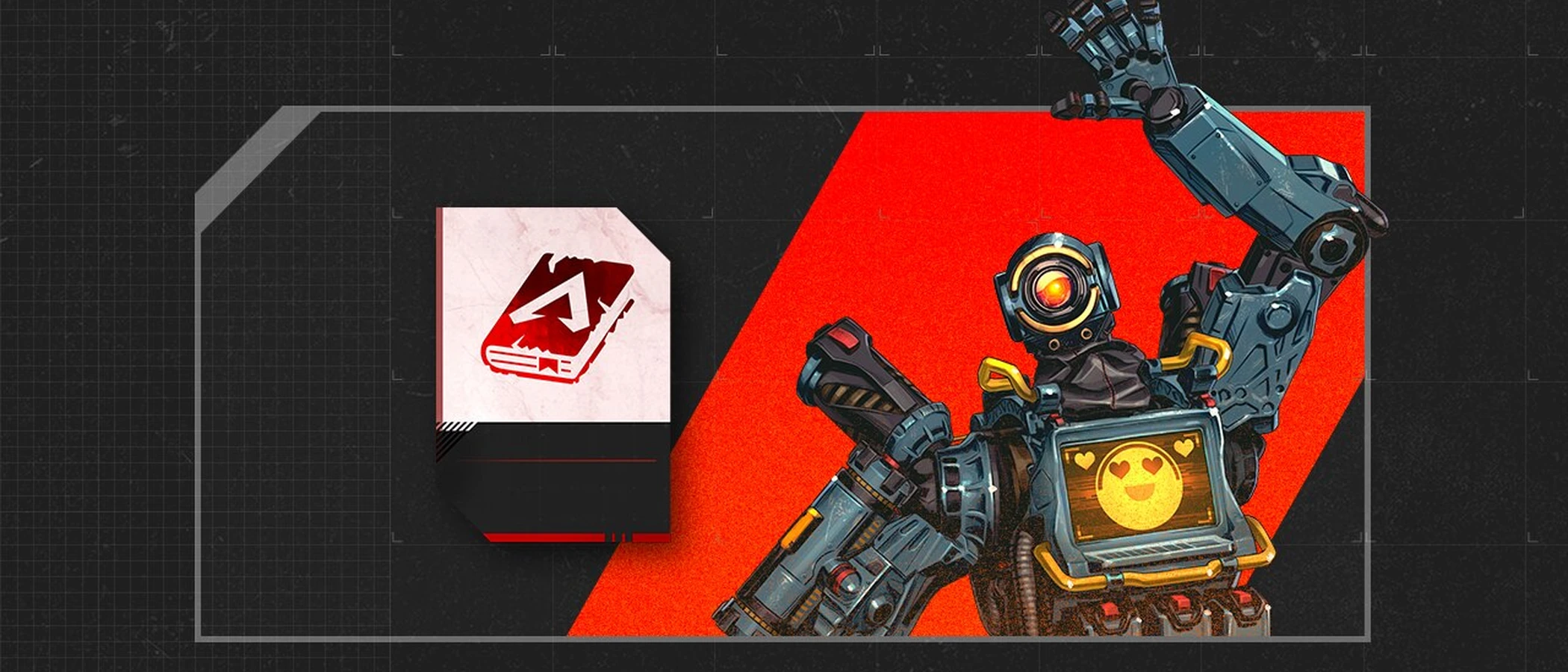 Pathfinder waves beside a red book icon in official Apex Legends Welcome Pass artwork.