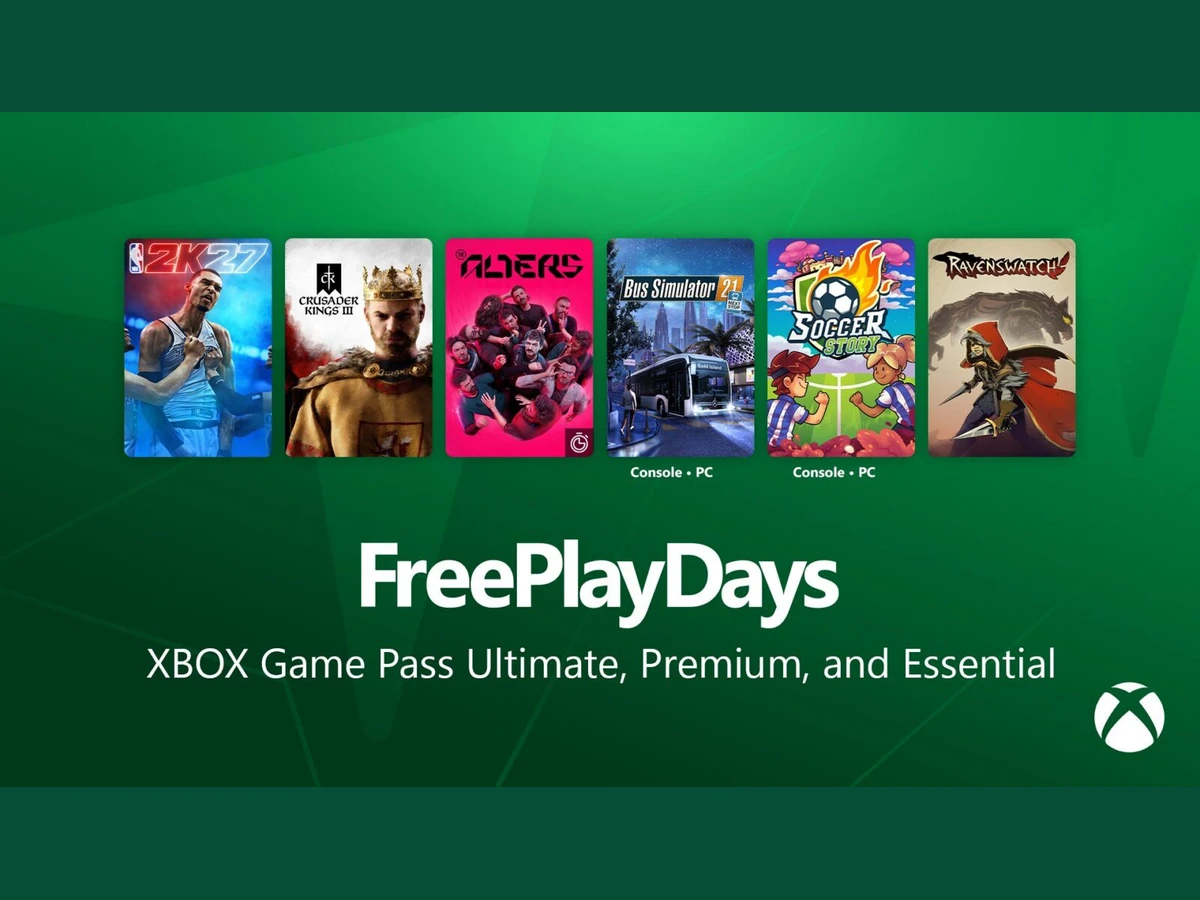 Official Xbox Free Play Days artwork showing the six games for 15-18 October