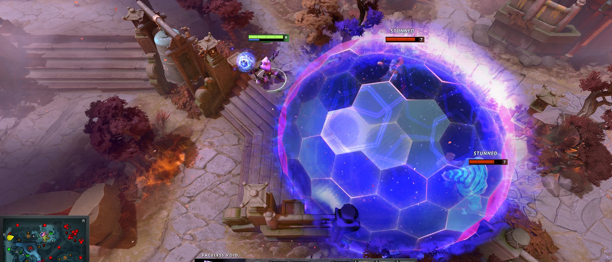 Faceless Void casts a glowing purple Chronosphere in an official Dota 2 gameplay screenshot