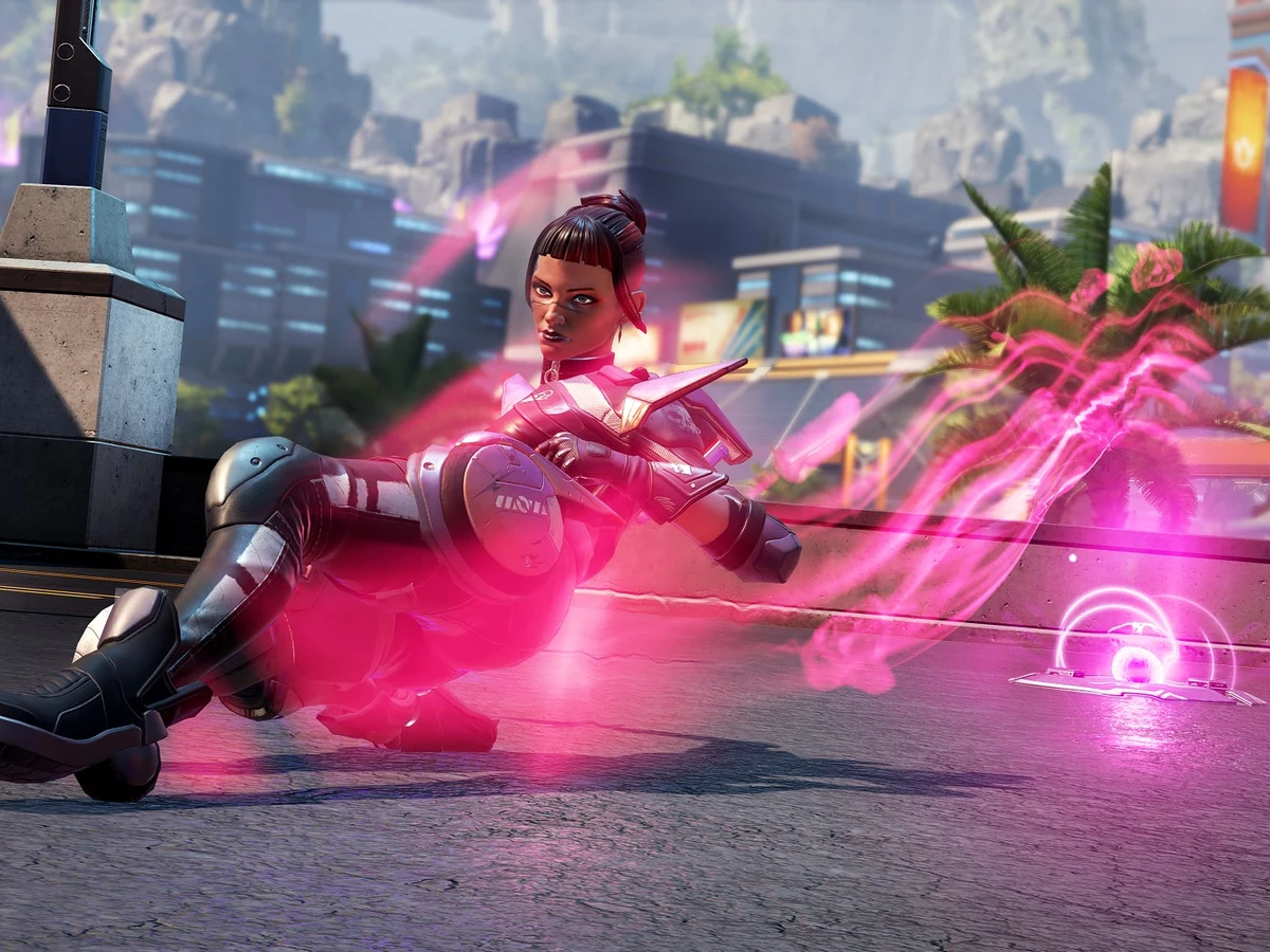 Axle slides across Olympus in an official Apex Legends Overclocked gameplay image