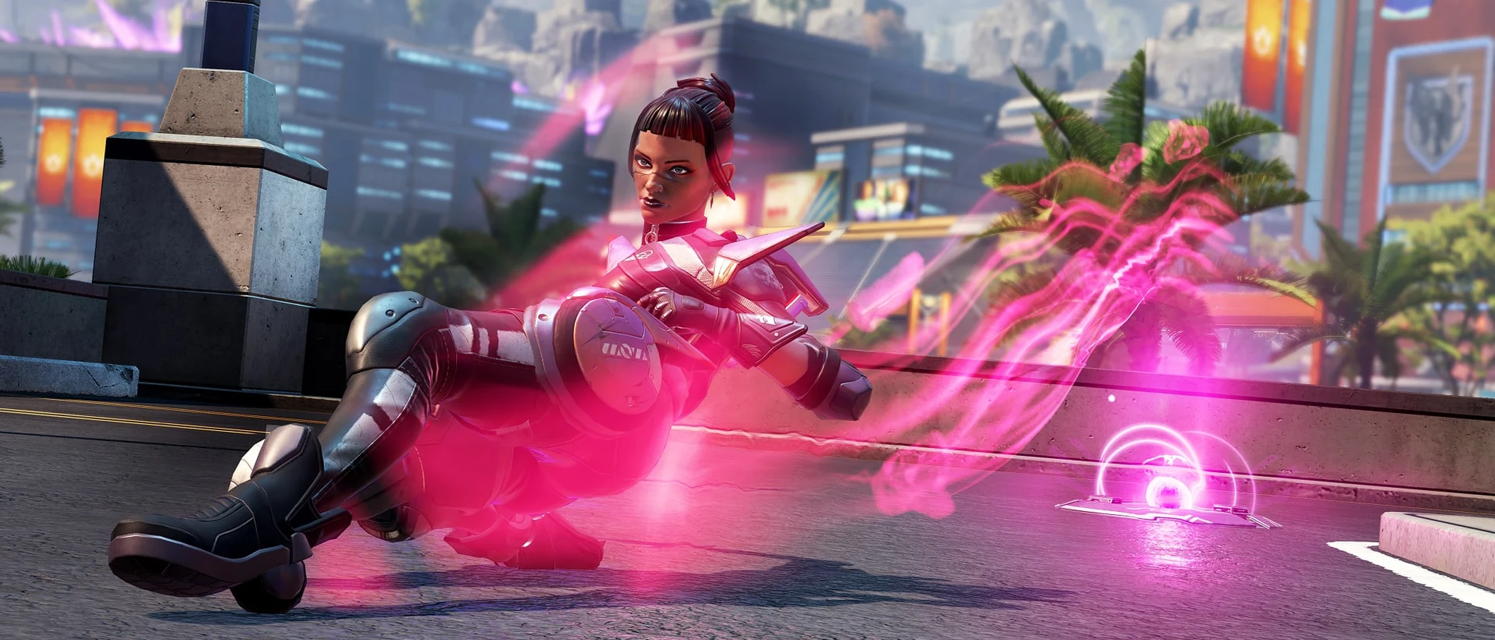 Axle slides across Olympus in an official Apex Legends Overclocked gameplay image