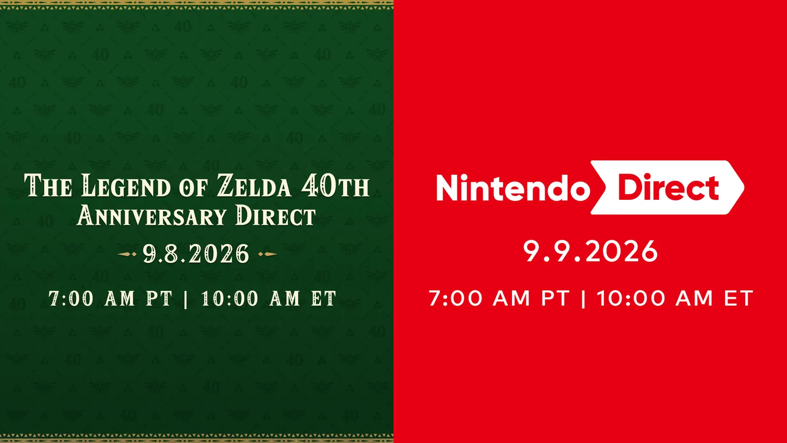 Nintendo promotional artwork for the consecutive September 2026 Direct broadcasts