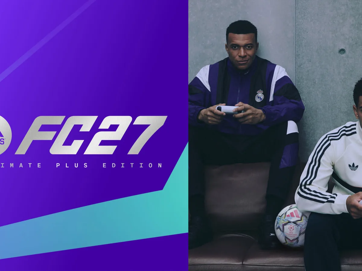 Two footballers feature in EA SPORTS FC 27 Ultimate Plus Edition cover art.